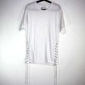 Faith Connexion Mens XS White Elongated Tie Lace T-Shirt K662